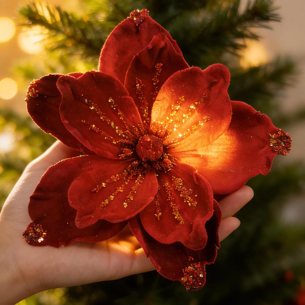 Glitter Flower Mesh Fabric Christmas Floral Arrangement Decoration