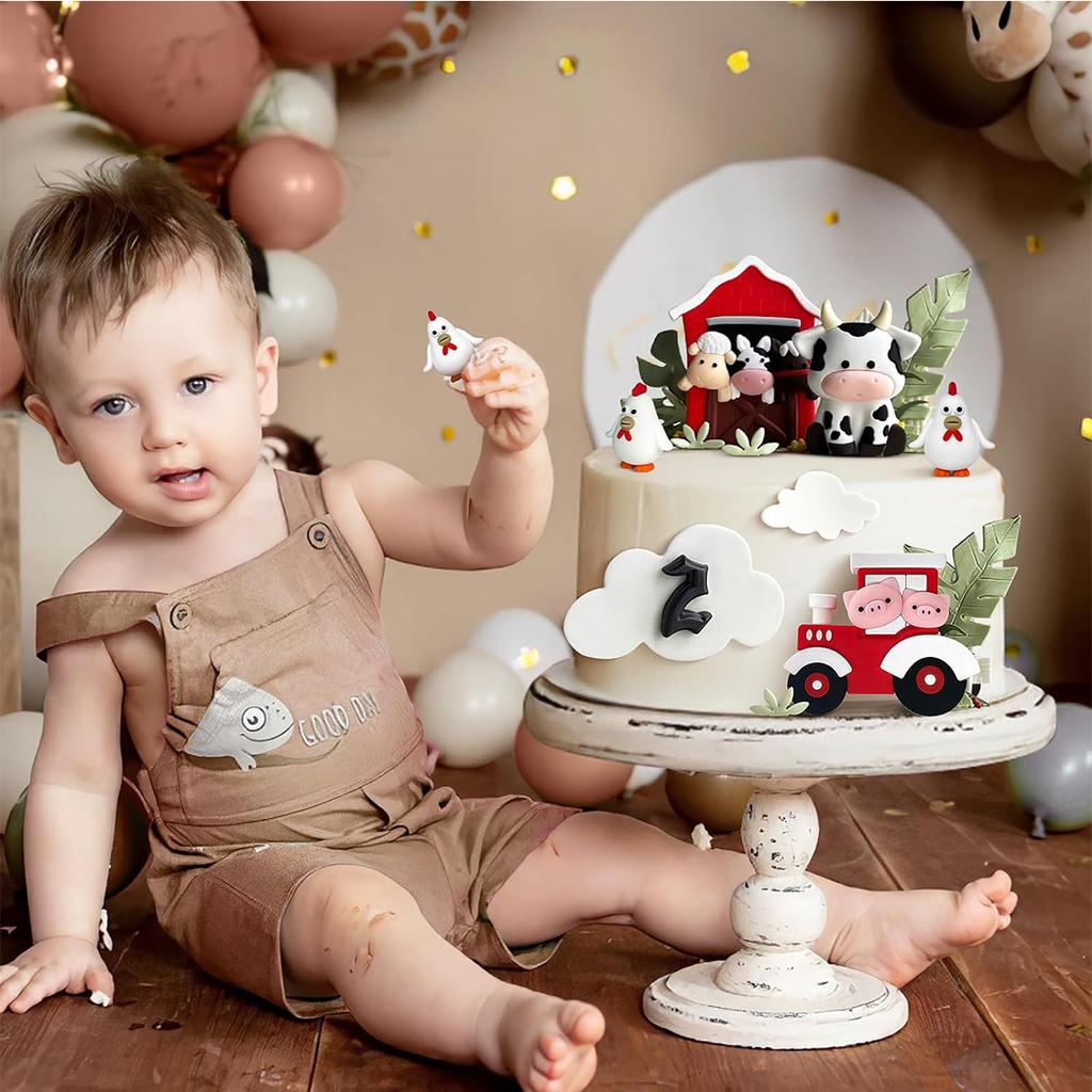 6 st Djur Tårtdekoration Gård Födelsedagstårta Topper Ko Tårtdekoration för Gårdsdjur Baby Shower Födelsedagsfest Dekorationer
