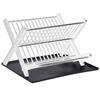 Dish Rack 2 Tiers Large Capacity Drain Board Keep Drying Foldable Bowl Dish Rack for Kitchen White