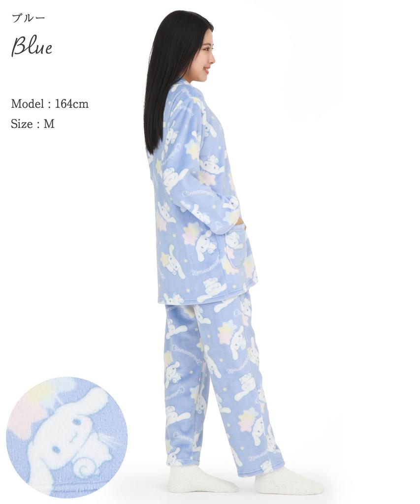 SAZAC Cinnamoroll Flannel Pajama Long Sleeve and Loungewear Women's Set, Pants, (Blue/M/SAN1868)