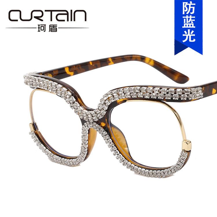 Diamond owl large frame glasses frame new trendy flat glasses ins Internet celebrity anti-blue light European and American glasses frame