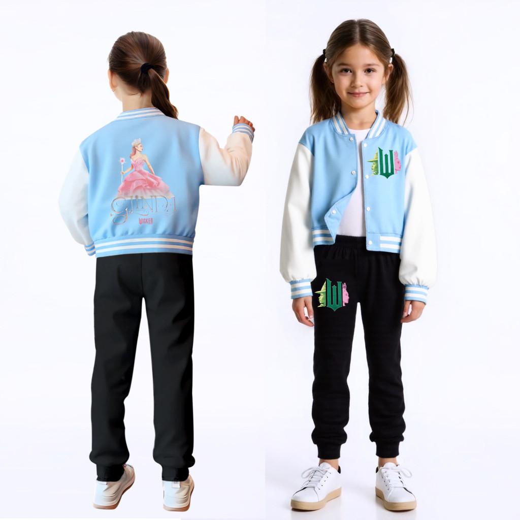 Kids Girls Witch Glinda Printed Casual Long Sleeves Baseball Jacket Coat