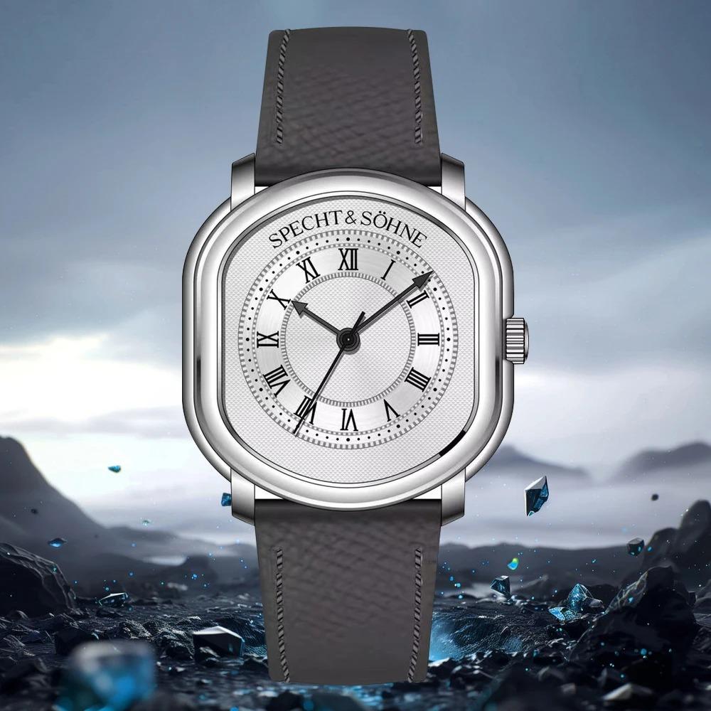

New 2025 Specht & Söhne 35mm Vintage Quartz Watch For Men Grey Color Genuine Leather Strap Sapphire Crystal 50M Waterproof синій