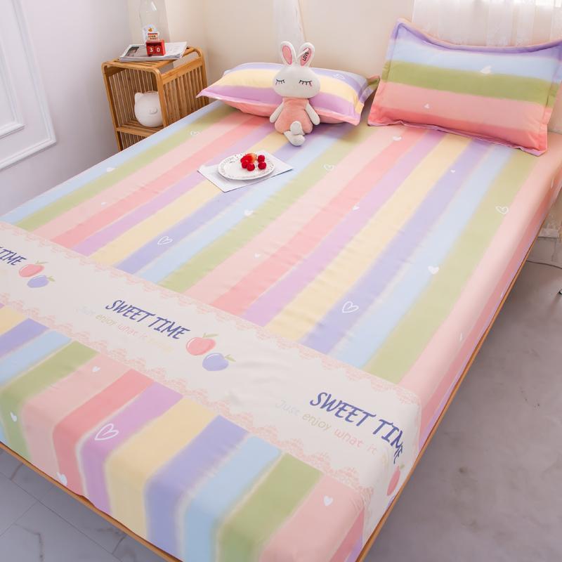 1pc Bed Sheet On Elastic Rainbow Printed Bed Fitted Sheet for Double Bed Single Bed Linen Queen Bottom Sheet(without Pillowcase)