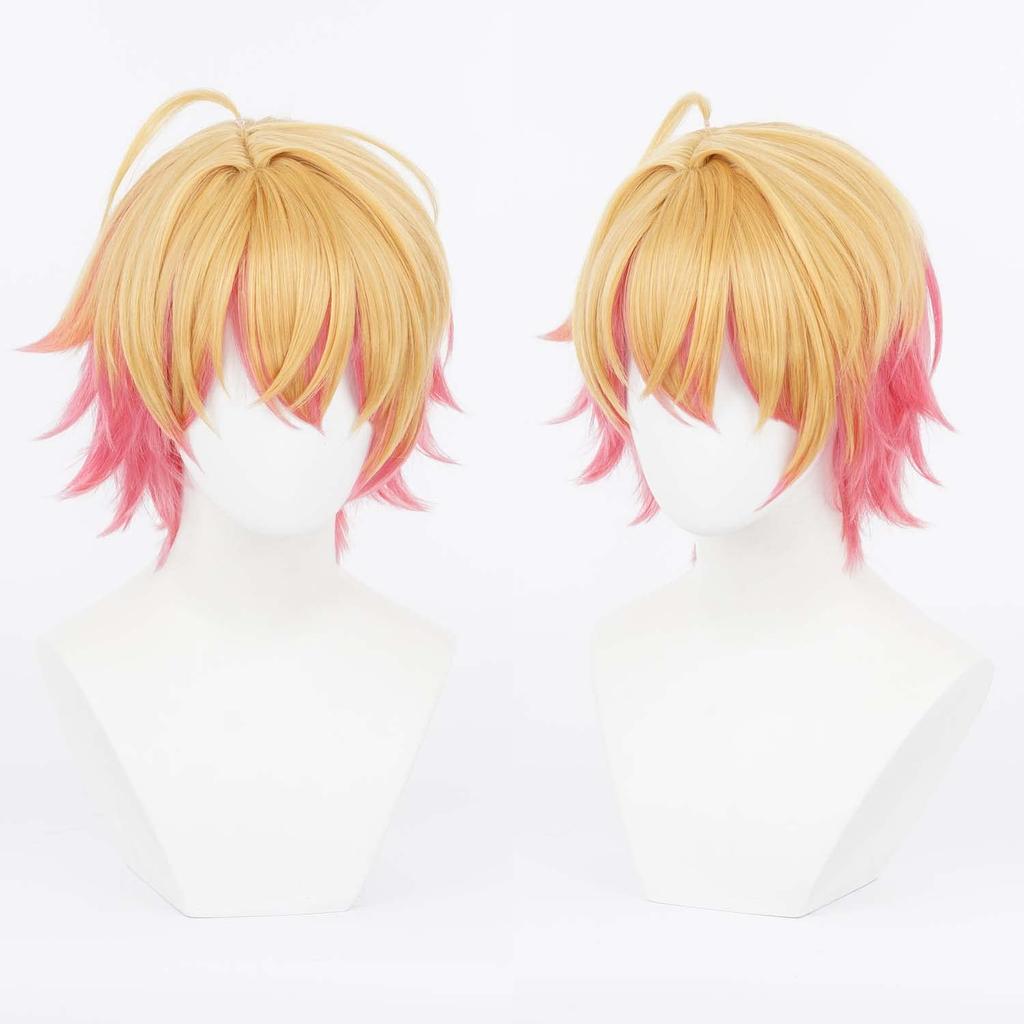 LVMEY Anime Character Cosplay Cream Yellow Pink for Heat Resistant Cosplay Costume Wig Net Perfect for Comic Cultural and School Festivals Wig, Short,