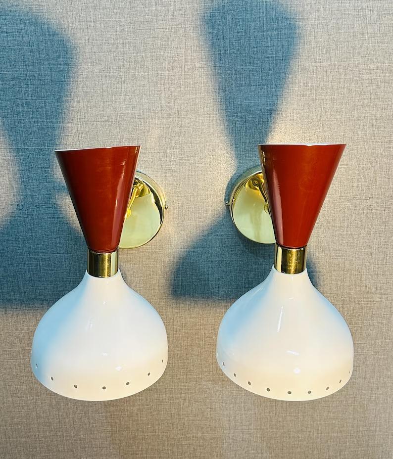 Mid Century Italian Diabolo Wall Sconce: Handmade Brass Vanity Light