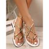 Plus-size Bohemian Style Fashionable and Versatile Strappy Flat Sandals for Women, New Style with Elastic Back Slip-on Design.