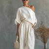 2026 European Spring Solid Color Off-the-Shoulder T-shirt Pocket Casual Loose Two-Piece Set