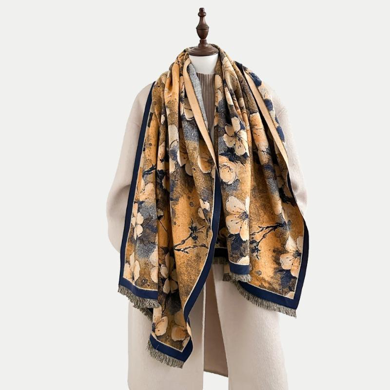 Winter Flower Retro Oil Painting Series Women's Imitation Cashmere Long Scarf Gift Shawl Literary Fashion Decoration Warm Scarf