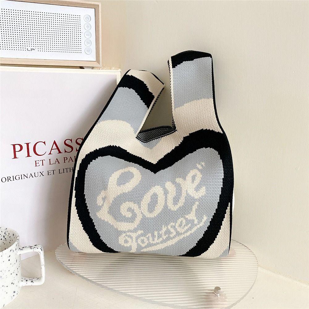 Mini Karo Strick Handtasche Nischen Design Damen Mädchen Tragetasche Handgeknüpft Knoten Handgelenk Tasche Lässig Farbe Umhängetasche Einkaufstaschen