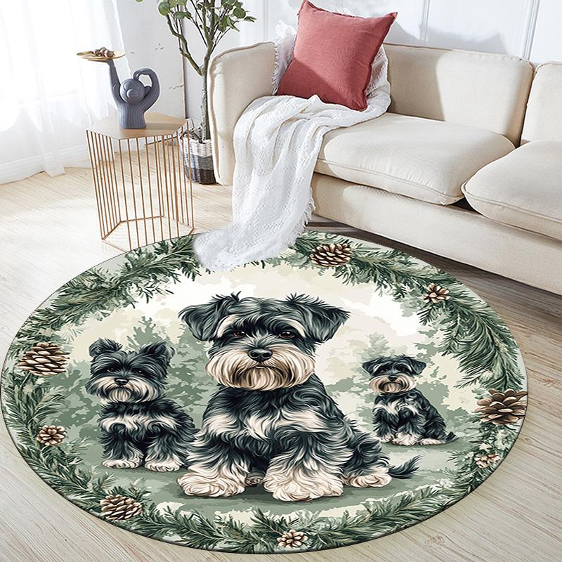 Tappeto Rotondo Schnauzer, Tappeto per Soggiorno Camera da Letto Divano Sala Giochi Decorazione, Tappetino Antiscivolo