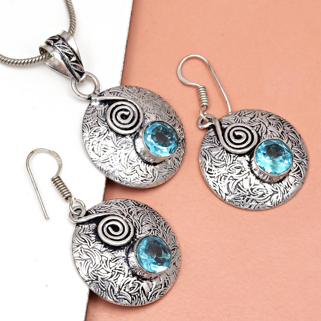 Blue Topaz London Set  Earrings Sterling  Earring Gemstone Gold Stud