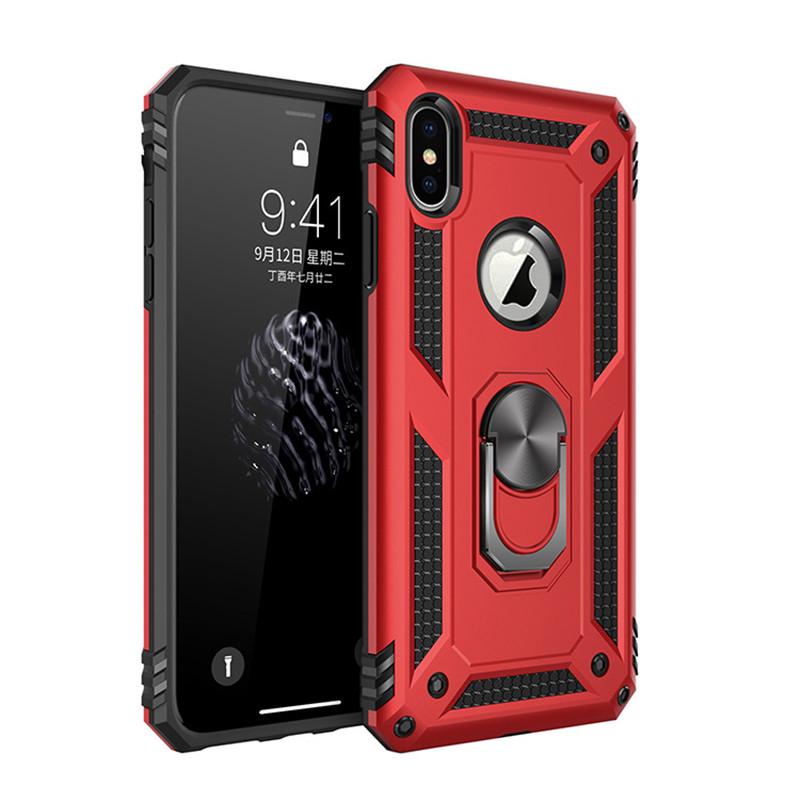 Rugged Armor Phone Case For iPhone X XR XS 11 12 13 Mini Pro Max 6 7 8 Plus Finger Magnetic Ring Hard Holder Shockproof Cover