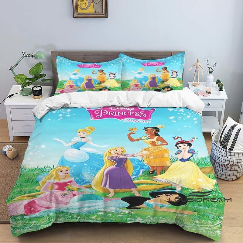 1pcDisney Princess 3D Printed Duvet Cover and Pillowcase Bedding Set, Suitable for Single, Double, King, and Queen Beds.