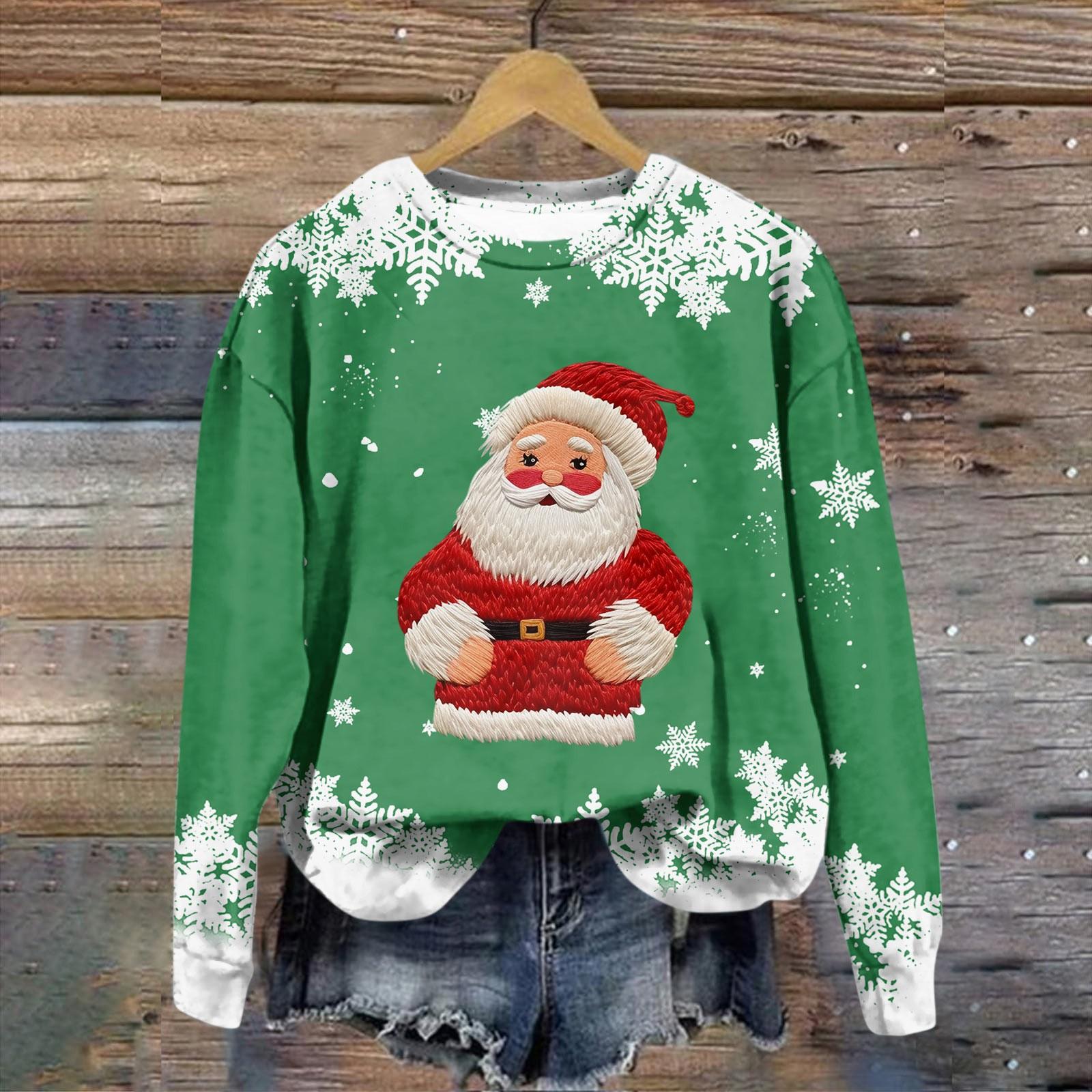 

Женская модная рождественская принтованная толстовка с длинным рукавом и круглым вырезом L зелёный