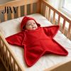 Breathable Nursery Bedding Starfish Baby Sleeping Bag, Knitted Swaddle Sleep Sack with Hood, Soft Knit Cocoon Cozy Star Shaped Infant Wearable
