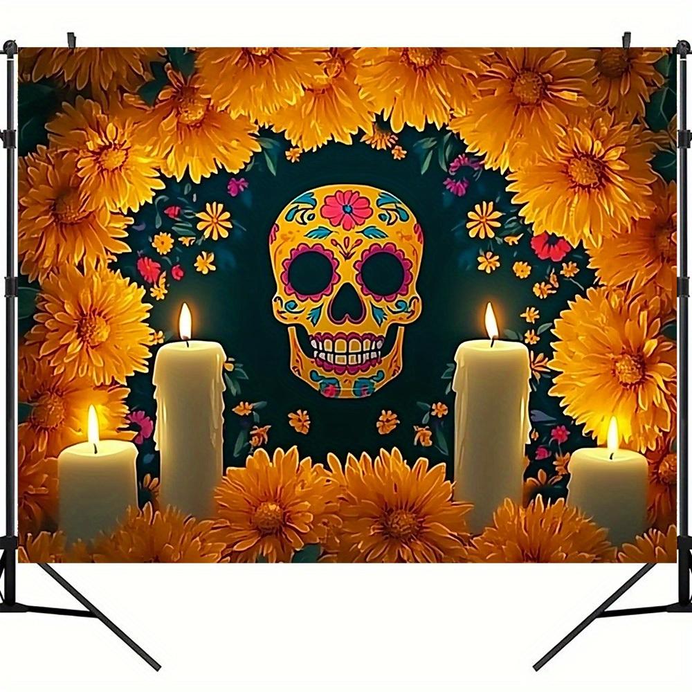 1 piece Death Festival background colorful sugar skull and peanut design polyester party decoration 100x150cm
