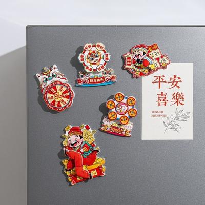 Cartoon God of Wealth Magnetic Sticker Chinese Style Thickened New Year Refrigerator Magnets Traditional Blessing