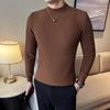 Solid Color Men's Striped Knit Sweater British Style Slim Fit Half Turtleneck Men's Casual Sweaters All Match Long Sleeve Pullovers Man