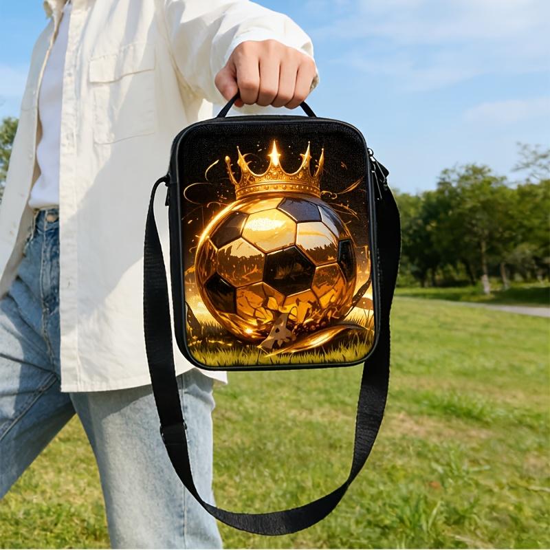 Golden Crown 3-piece Football-themed Backpack and Shoulder Bag Storage Bag Set with Elegant Design and Spacious Capacity for Daily Commuting