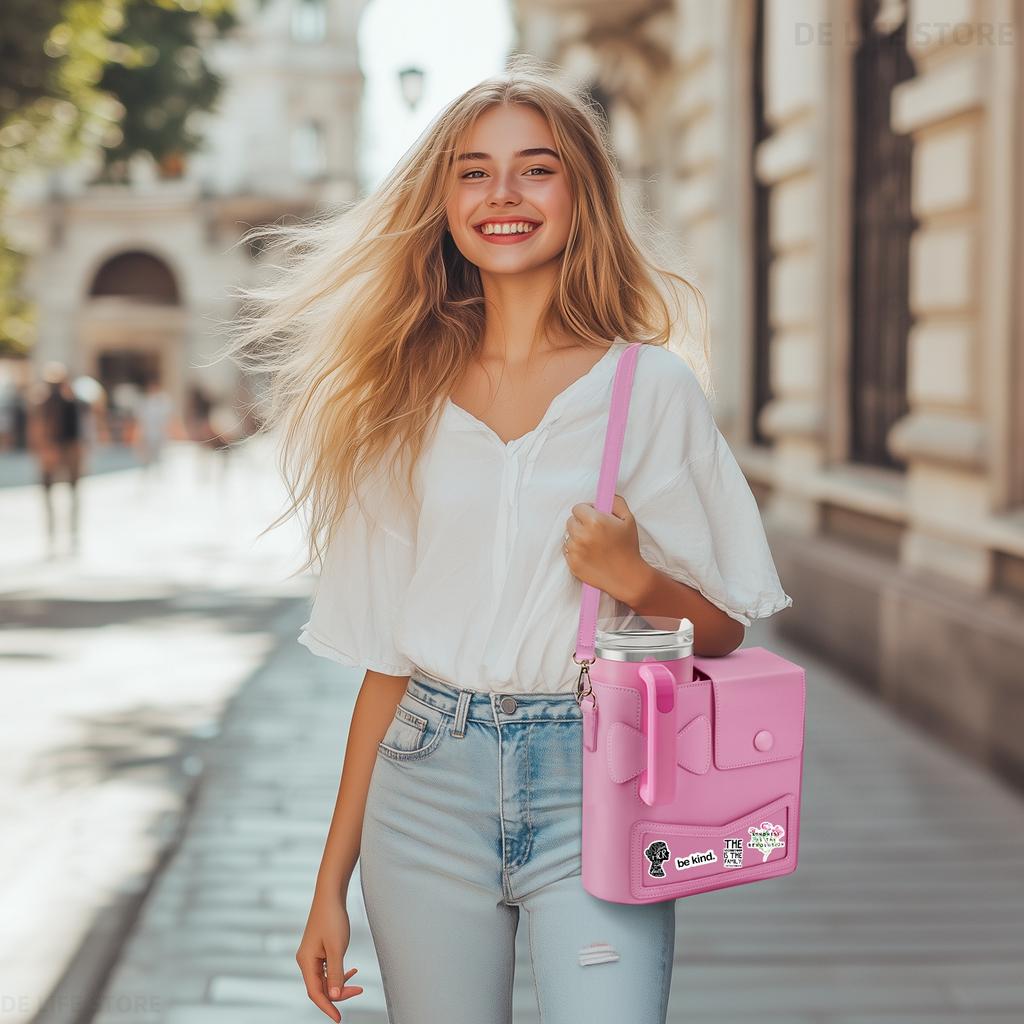 PU Leather Women Crossbody Bag With Adjustable Strap Portable Shoulder Bag Outdoor Water Bottle Handbags For Stanley Cup 40 oz