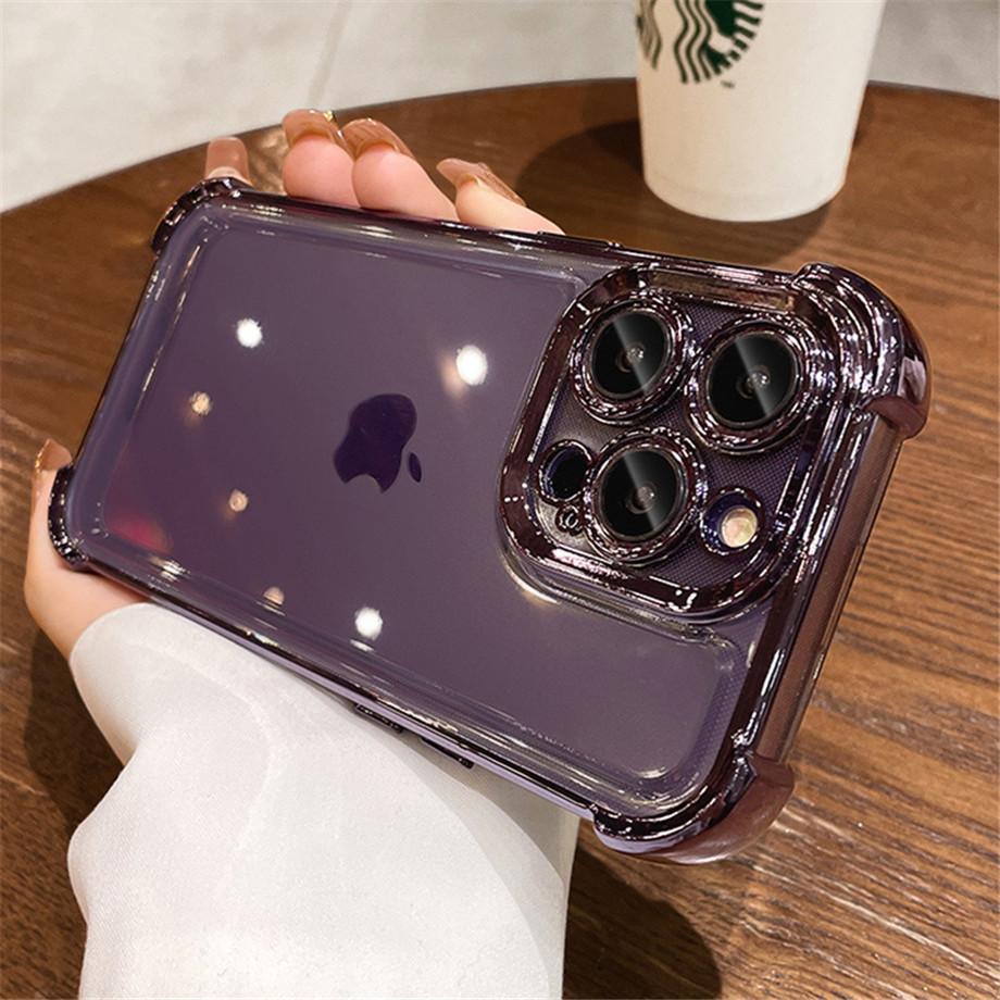 Luxury Electroplate Shockproof Phone Case For iPhone 15 14 13 12 11 Pro Max Plus Lens Protection Bumper Transparent Back Cover
