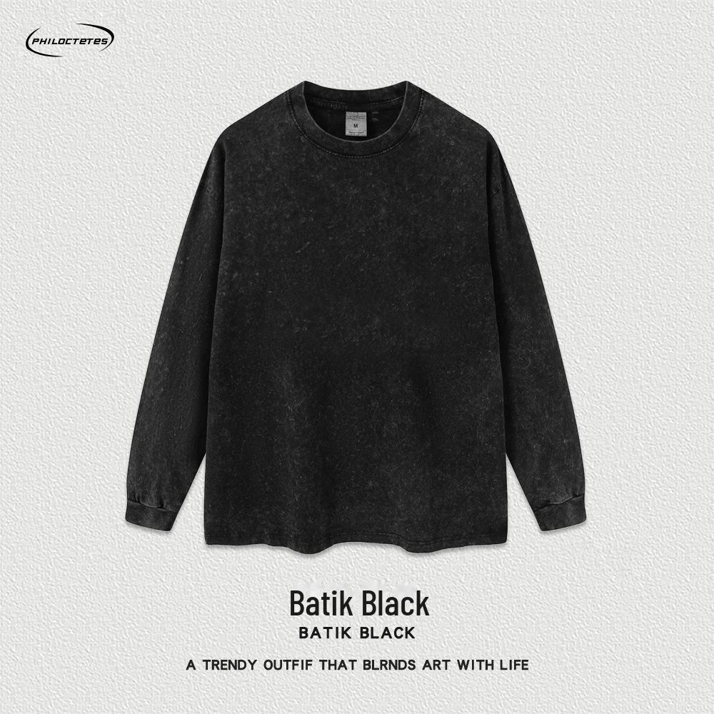 

Весна 2025 г., мужская футболка с длинным рукавом, с эффектом ретро-состаривания, свободный крой 3XL