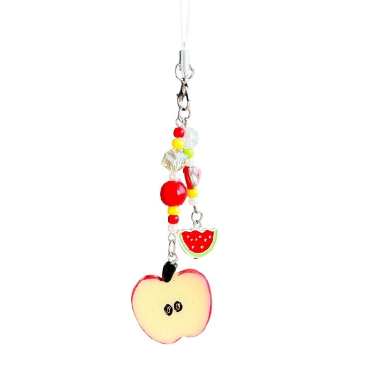 Lovely Fruit Themed Resin Keychain Portable Waterproof Designs Versatile for Travel Hiking Daily Carry красный