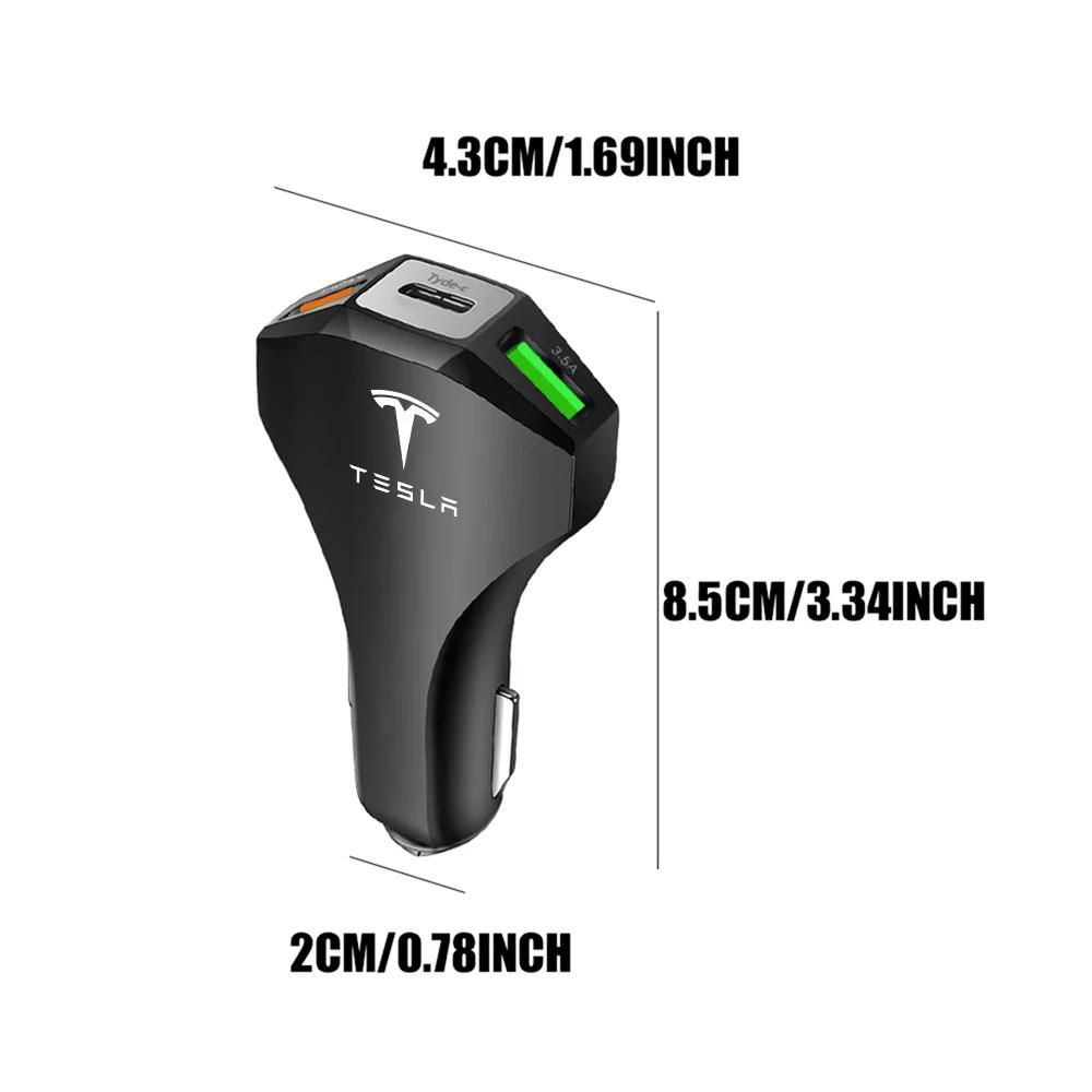 Car Sticker 2025 Hot USB Car Charger Type C Fast Charging Phone Adapter Socket Cigarette Lighter for Tesla Model 3 Model S X Mod