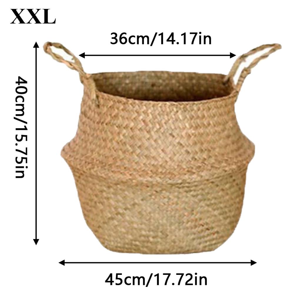 Plant Basket with Handles Wicker Basket Plant Pot Storage Basket Rattan Hanging Flower Pot Laundry Home Decor