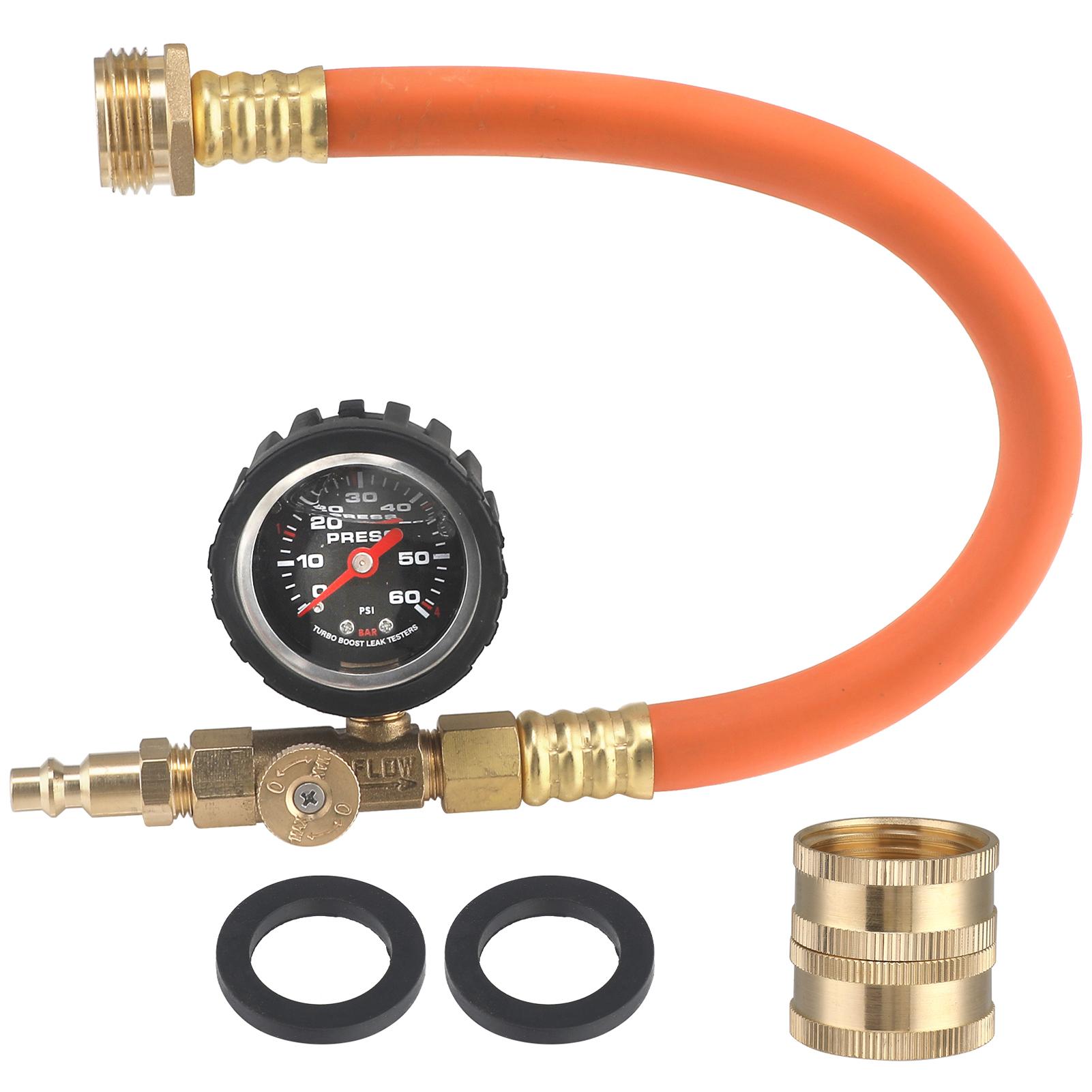 

Brass RV Winterizing Kit with Pressure Gauge, 17 Inch Garden Hose with 34 GHT Blow Out Fitting помаранчевий