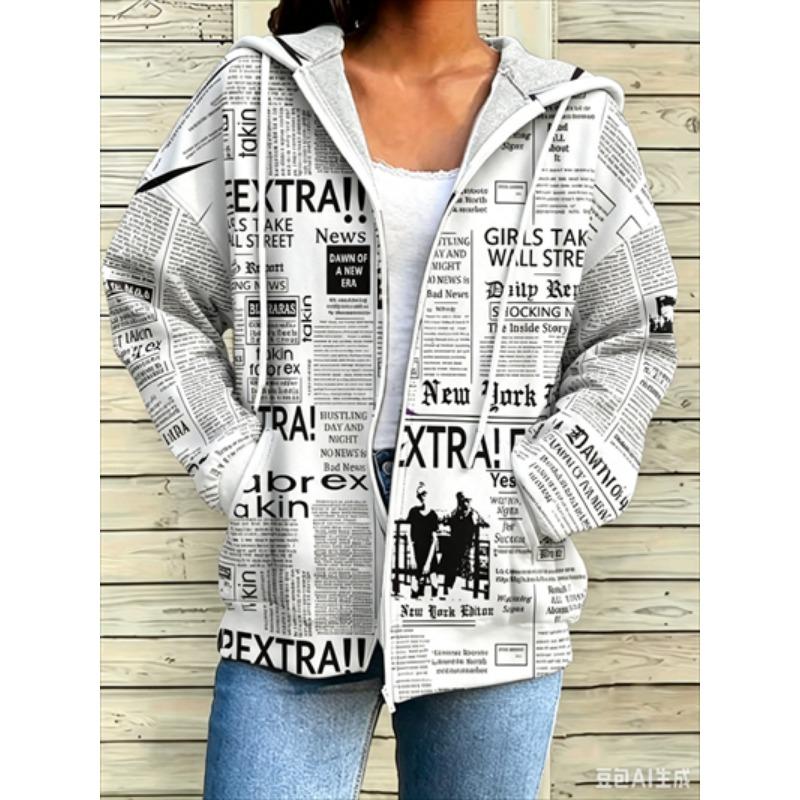 Felpa con cerniera, patchwork, alla moda, larga, casual da donna, stampa floreale, moda primavera ed estate