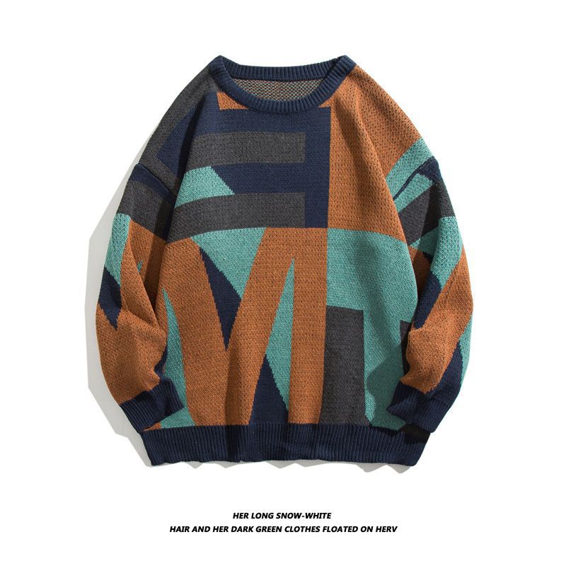 Japanischer Retro-Pullover mit Rundhalsausschnitt und Karomuster in Herzform für Männer und Frauen, locker sitzender Strickpullover für Studenten, trendige Marke, Paar im Lazy-Style