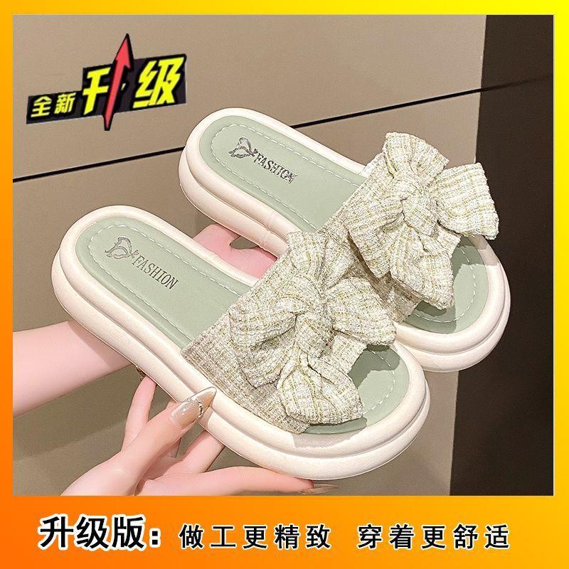 Fairy style with skirt slippers female outer wear 2025 summer new Internet celebrity fashion bow thick bottom sandals