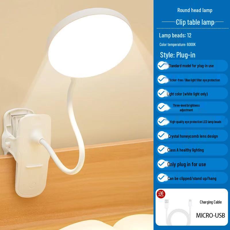 Clip-On LED Desk Lamp with Eye Protection, Night Light & Three Color Modes – Ideal for Dorms, Bedside, and Students