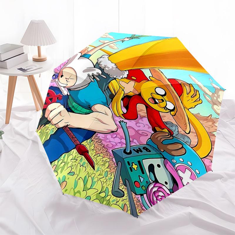 1pc Adventure Time & One Piece Collaboration Outdoor Umbrella - Automatic Opening/Closing, Portable 3-Fold Design, 8-Bone Iron Frame - Perfect Gi