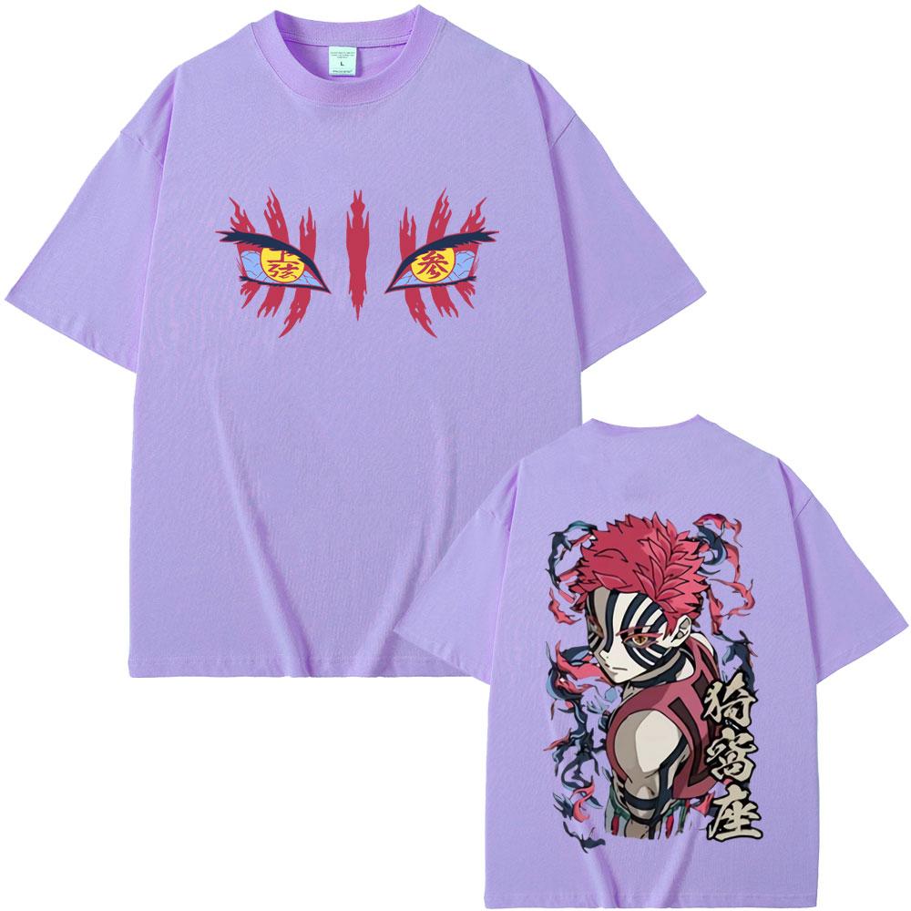 Anime Demon Slayer Akaza Augen Grafik T-Shirt Unisex Unisex Kleidung Lässige Vintage T-Shirts Männlich Hohe Qualität Reine Baumwolle T-Shirt