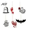 Halloween Hanging Decor 6Pcs Wooden Decoration, Ghost Pumpkin Eyeball Indoor Outdoor Ornament with Rope, Spooky Holiday Party
