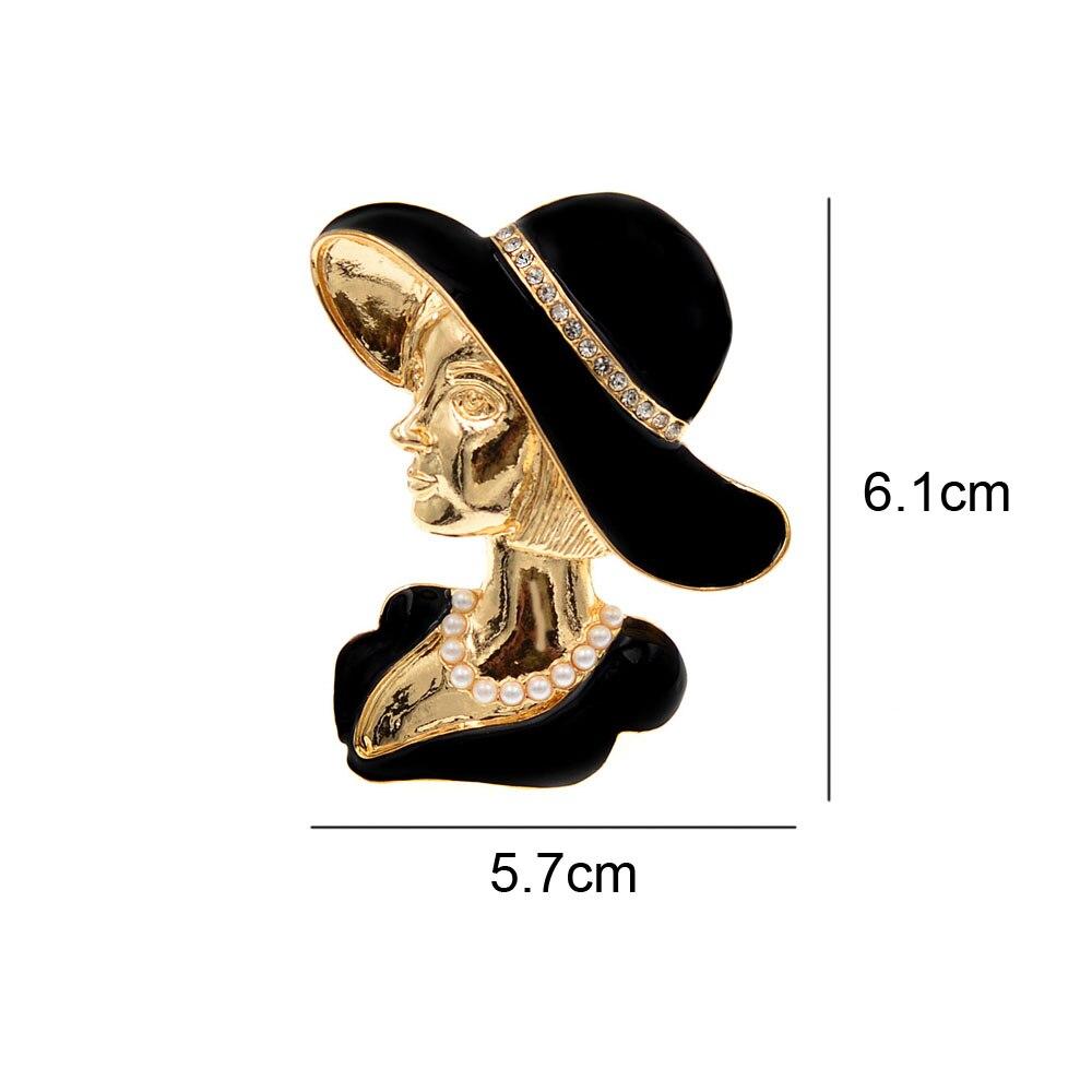 Blucome Crystal And Pearl Beauty Head Brooches For Women Black Color Fashion Girl Pin Elegant Accessories High Quality New