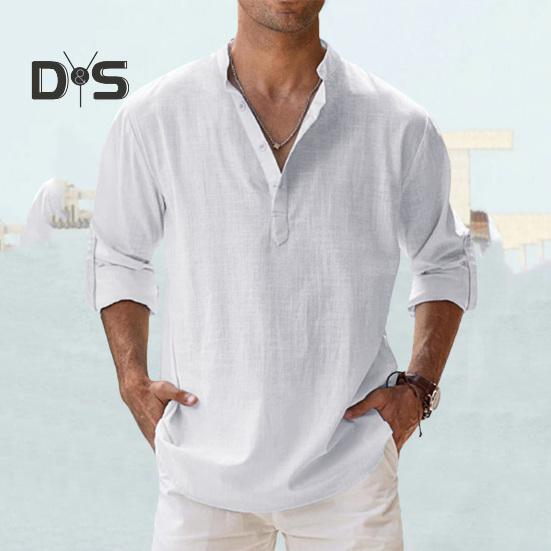 Anti Pilling Shirt Top V Neck Classic Men Summer Loose Shirt
