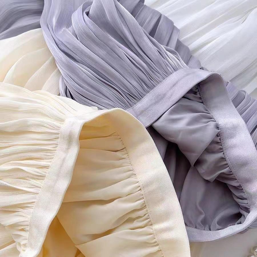 Senior Sense of Flow Light Half-body Skirt Gauze Skirt Female Beaded Skirt Temperament Long Section Mesh Half-body Skirt High-waisted Thin Summer