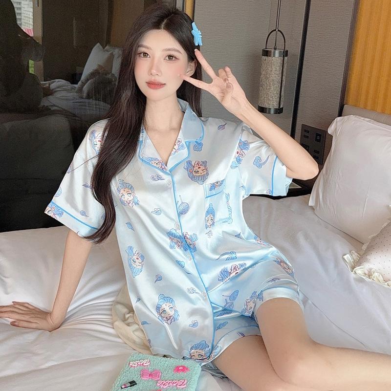 Wind French Women'S Pajamas Summer Thin Ice Silk Short-Sleeved Suit Silk Cool Jacquard Loungewear Real Shot