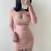 Sexy Cut Out Bodycon Dress Women Fashion Korean Style Kpop Party Club Mini Dress Sheath Long Sleeve Night Outfis