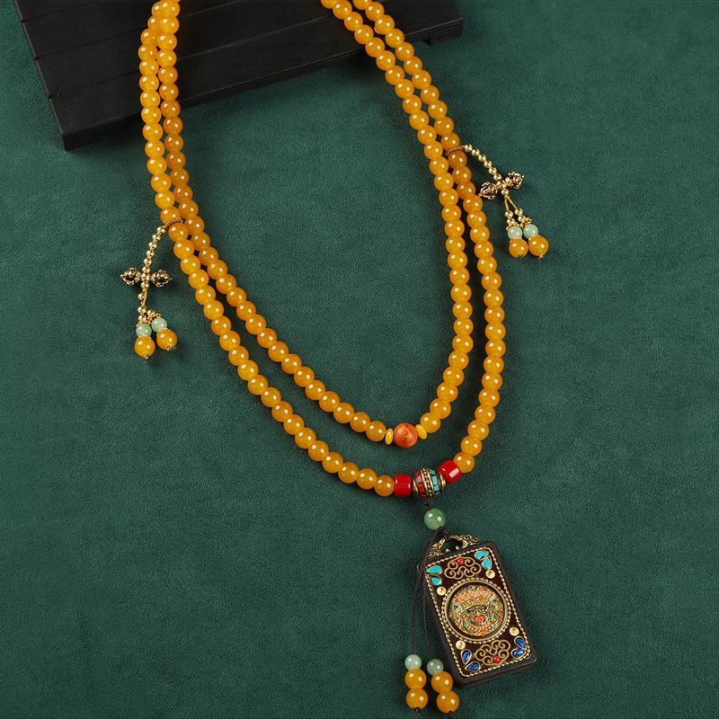 Vintage thangka necklace green agate beaded niche high-end messenger chain cheongsam accessories women