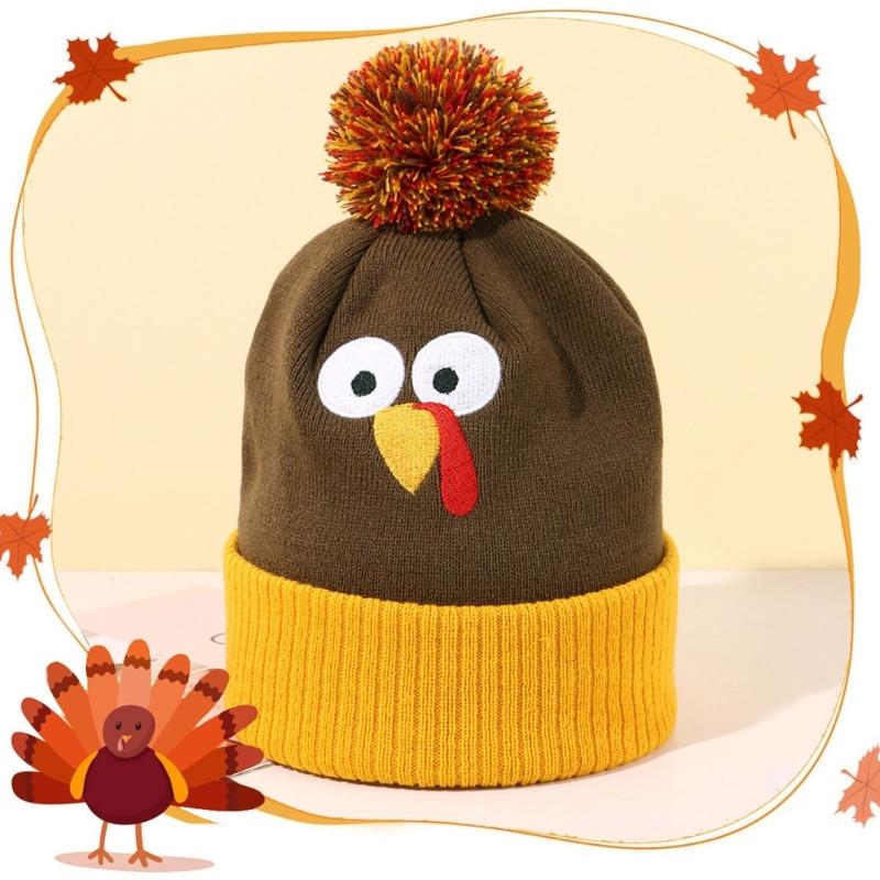 Embroidered Turkey Thanksgiving Turkey Beanies Perfect for Holiday Parties