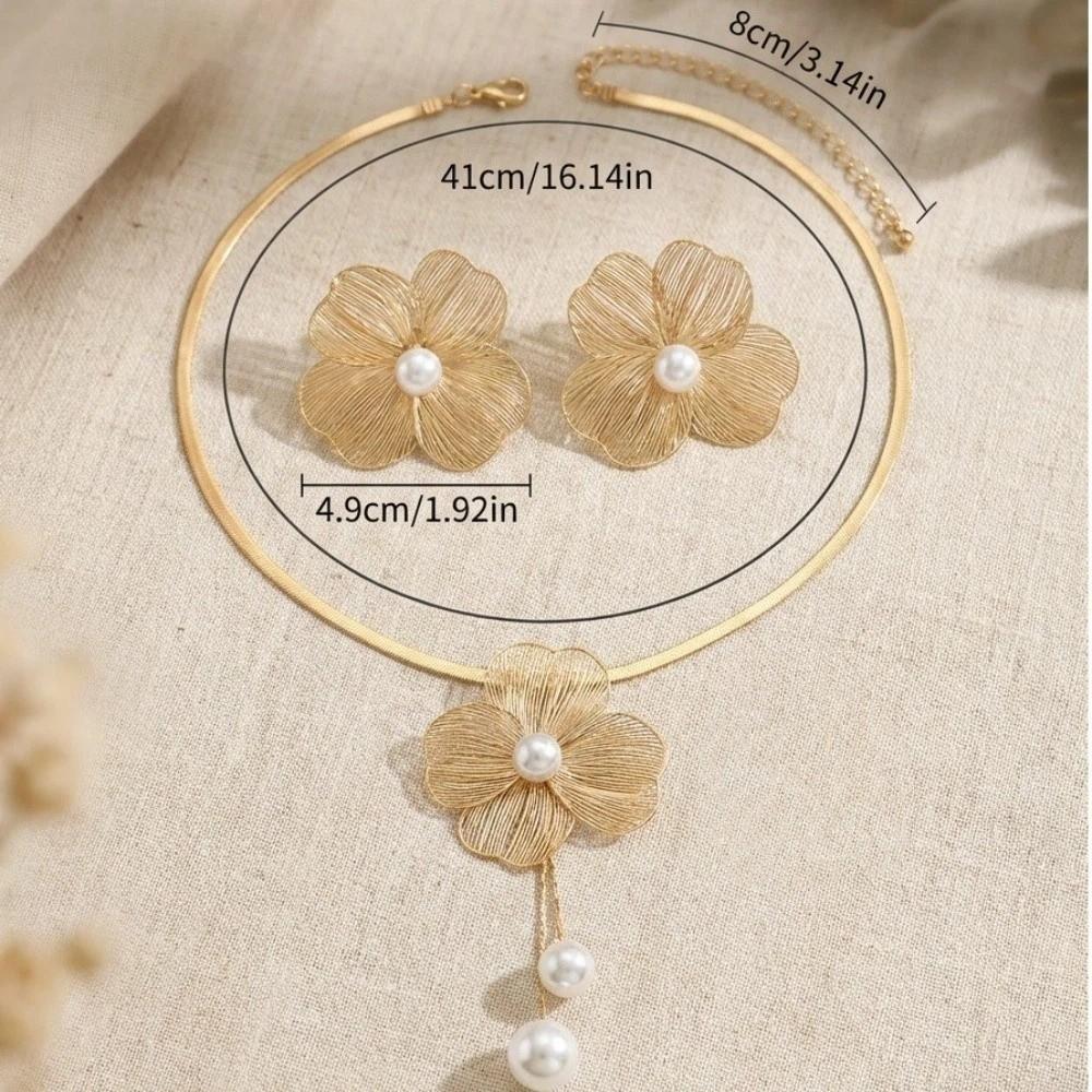 Imitation Pearl Pearl Jewelry Set Stereo Flower Flower Pendant Set  Women Jewelry