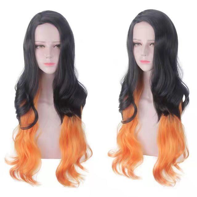 Demon Slayer Kuroko Tidou - Naturally Dark Hair with A Gradual Transition To Orange-yellow, Long Curly Hair, Two-tone Cosplay Wig