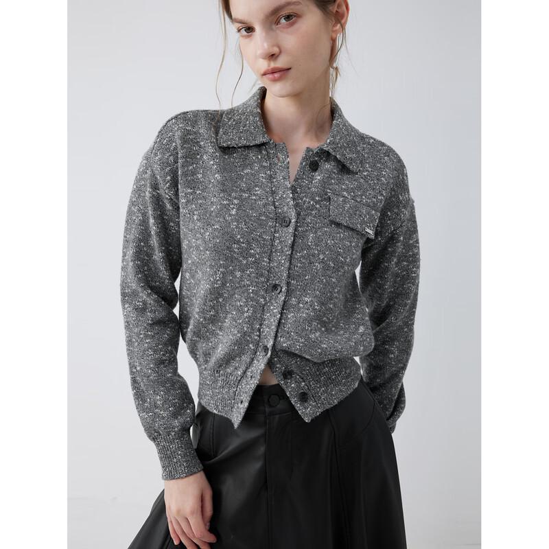 ELLE Women's Vintage Heathered Merino Wool Cardigan
