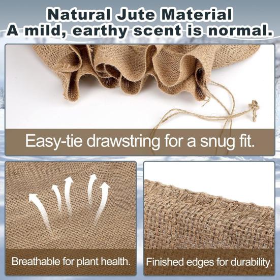 Burlap Winter Plant Cover Freeze Protection Plant Bag with Drawstring Reusable Frost Blanket Tree Protector for Garden Bushes Small Trees