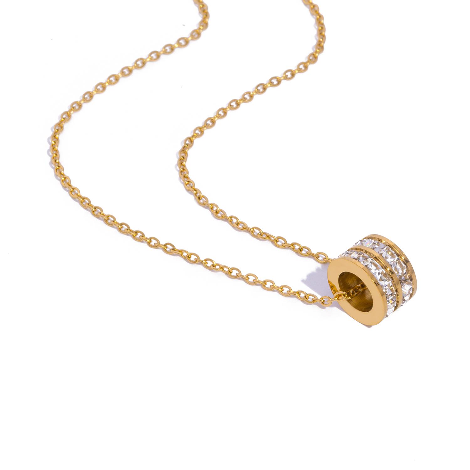 

Double Row Pendant Necklace Gold Plated Stainless Steel Waterproof Hypoallergenic Elegant Party Fashion Jewelry for Women золотой